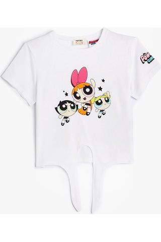 Koton Powerpuff Girls Crop Tişört Lisanslı Bağlamalı Pamuklu Beyaz 4skg10140ak 4SKG10140AK000 Beyaz