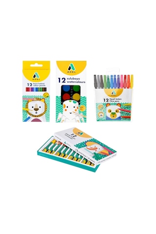 Adel 4'lü Boya Seti - 12'li Kuru, Keçeli, Sulu ve Pastel Boya