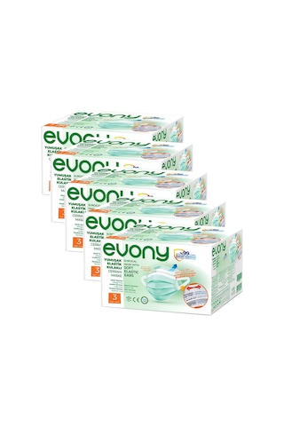 Evony Elastik Kulaklı 3 Katlı Cerrahi Maske 250 Adet