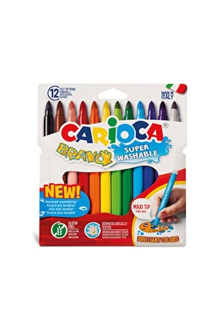 Carioca Bravo Süper Yıkanabilir Kalın Uçlu Keçeli Boya Kalemi 12'li Karışık