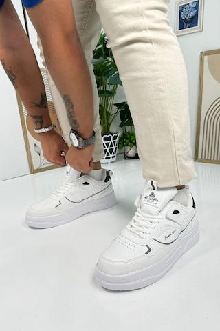 Günlük Erkek Sneaker Bağcıklı Kalın Desenli Tabanlı Oval Burunlu Bilek Destekli Spor Ayakkabı 2282 Beyaz