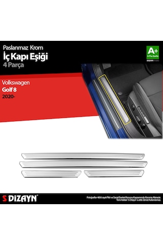 S-Dizayn VW Golf 8 HB Krom İç Kapı Eşiği 4 Prç. 2020 Üzeri