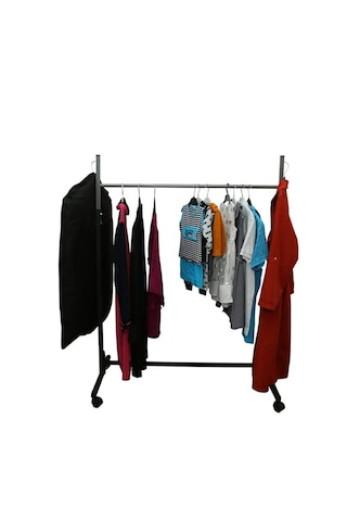 Paslanmaz Tekerlekli Siyah Metal Konfeksiyon Elbise Kıyafet Siyah