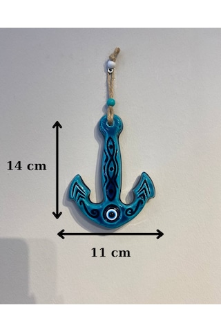 El Yapımı Nazar Boncuğu, Duvar Dekorasyon Ürünü, Seramik, El İşçiliği, Turkuaz Renkte Çapa Desenli -