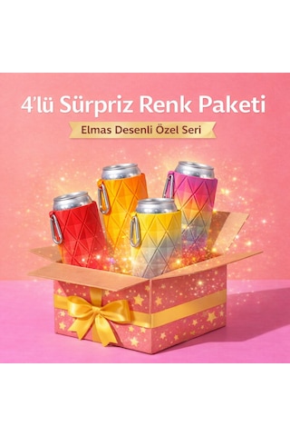 Mottopi 3+1 Sürpriz Renkler Elmas Desen Bira Çorabı,bira Kılıfı,bira Gizleyici,içecek Kılıfı-sürpriz Set 4 Adet Çok Renkli