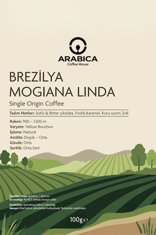 Brezilya Mogiana Linda 100 G %100 Arabica Specialty Çekirdek Kahve Medium Kavrulmuş Moka Pot