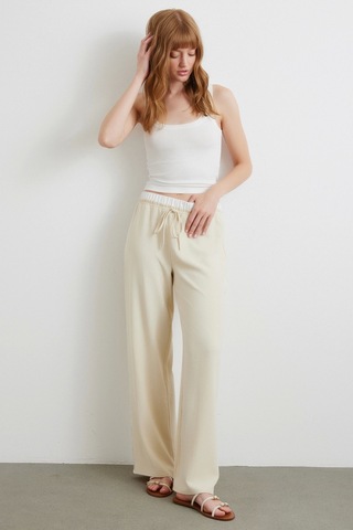 Never More Bel Bantlı Wide Leg Pantolon Krem Krem