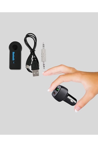 Aux Bluetooth Adaptör Ve 38w Hızlı Araç Şarj Cihazı Seti
