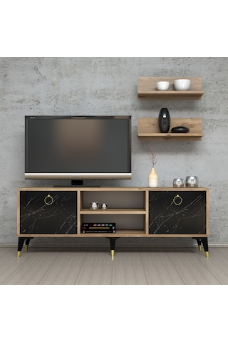 Ferniso Mobilya 138 cm Tv Ünitesi (Raflı) Çam-Mermer Desen