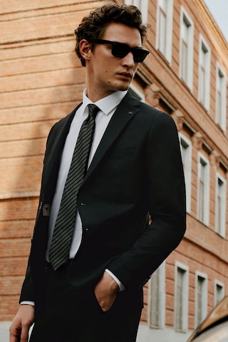 Erkek Sıyah Slim Fit Dar Kesim Mono Yaka Takım Elbise Siyah