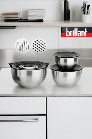 Paslanmaz 3'lü Rendeli Karıştırma Kabı 9 Parça Saklama Karıştırma Kabı Çelik