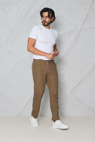Myrab Denim Yazlık Rahat Kalıp Keten Pantolon Füme Vizon