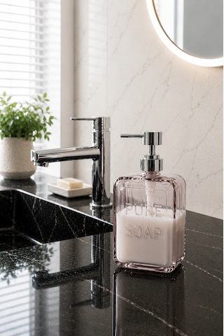 500 Ml Pure Cam Sıvı Sabunluk Şeffaf Banyo Mutfak Sabun Dispenseri 18,5 X 10 Cm Açık Pembe
