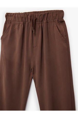 Koton Beli Bağcıklı Viskon Karışımlı Jogger Pantolon Kahverengi 6skb40120tw Kahve