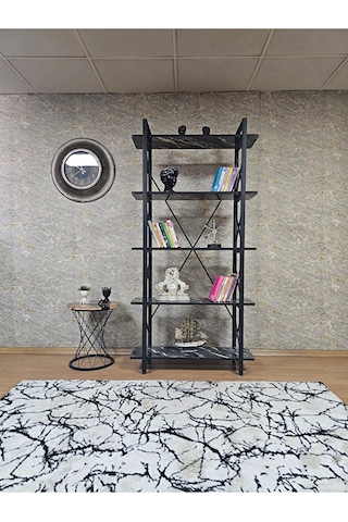 Çıkıntılı Siyah Boyalı Kitaplık - 5 Raflı Suntalem Lüks Kitaplık Çok Renkli