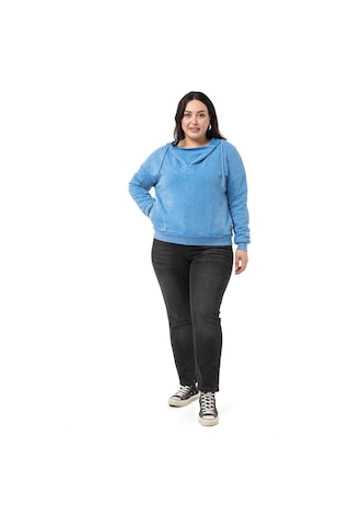 Büyük Beden Degaje Kapüşonlu Yaka Cepli Parça Boyalı Üç İplik Mavi Sweatshirt-mavi Mavi