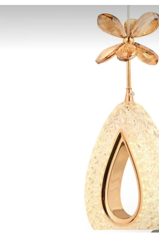 LumiaLighting Damla Model Gold 3 Renk Modu Ledli Kristal Taşlı Modern Salon Mutfak Oturma Çocuk Odası Led Avize Altın