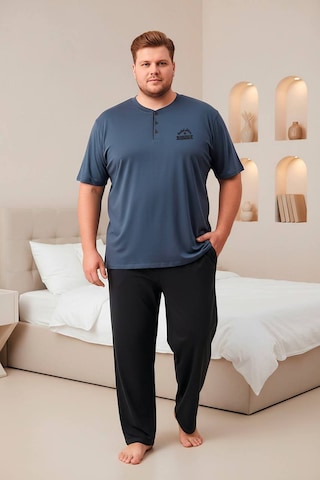 Seboteks %100 Pamuklu Yakası Düğmeli Kısa Kollu Cepli Büyük Beden Erkek Pijama Takımı 2009 İndigo