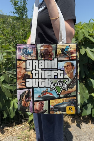 Zipzap Gta 5 V2 Çift Taraflı Kanvas Baskı Bez Çanta Bilgisayar Oyun Video Oyunu
