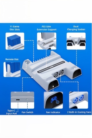 Yues Ps5 Fonksiyonel Stand Ps5 Slim Fanlı Stand Ps5 Şarj Standı