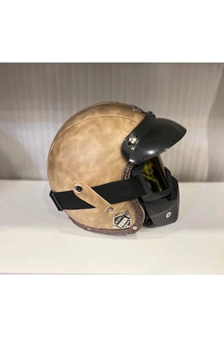 Kask Tex 701 Jyt Kahverengi Deri + Kask Maskeli