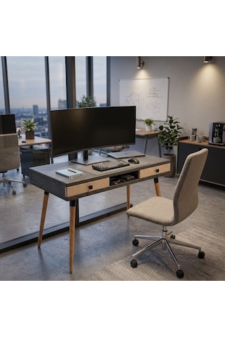 Mobenta Modest Desk: Masif Çalışma & Laptop Masası 2 Çekmece 1 Bölme - 120x60 An-bz Antrasit-krem