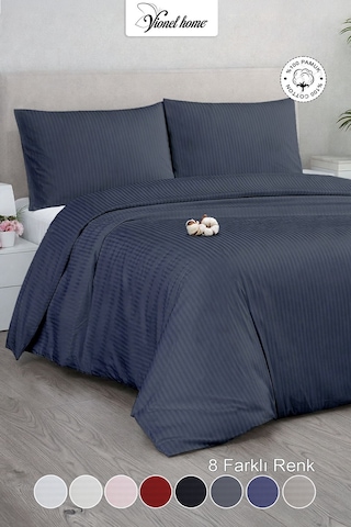 Çift Kişilik %100 Pamuk Saten Nevresim Seti Premium Seri 8 Renk Seçeneği 200x220 Gece Mavisi