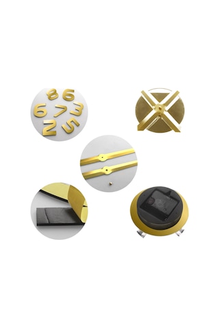 Modern Nesil Dıy 3D Dekoratif Büyük Boy Sticker Duvar Saati (399551680) Altın
