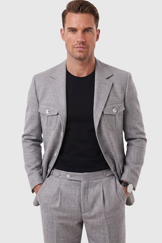 Rizzup Erkek Gri Safari Ceketli Slim Fit 2'li Takım Elbise Pileli Duble Paça Pantolon 2600723