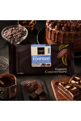 Callei Chocolate Bitter Konfiseri Kokolin Blok 2,5 Kg Pasta, Tatlı Ve Profesyonel Çikolata Kaplama İçin Yoğun Aromalı Bitter Kokolin