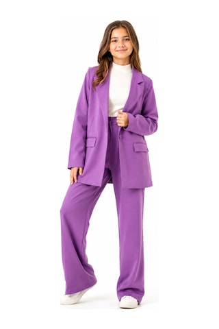İrem Çocuk Giyim Kız Çocuk Blazer Ceketli Geniş Paça Pantolonlu Oversize Kalıp Mor Renk Şık Takım Badisiz Mor