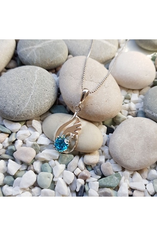 Chavin Topaz Melek Kanadı 0.015 Carat Pırlanta Gümüş Kolye Cc84X