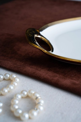 Acar Arven Oval Gold Sunum Tepsisi - 45 Cm Beyaz
