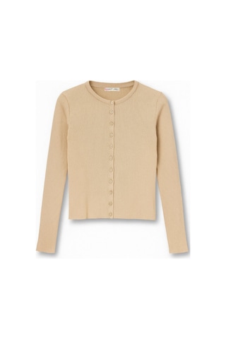 6931 Kadın Düğmeli Fitilli Triko Hırka Camel Camel