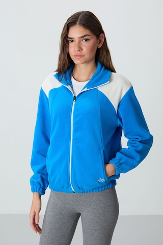 Tommy Life Saks Kalın Yumuşak Dokulu Dik Yaka Oversize Nakışlı Polar Kadın Sweatshirt - 97293 Saks