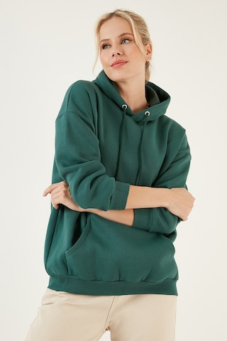 Lela Regular Fit Pamuklu Kapüşonlu Yaka Şardonlu Kışlık Bayan Sweat 5863854 Nefti