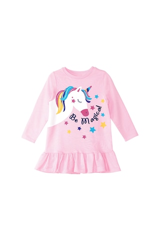 Denokids Unicorn Magic Kız Çocuk Pembe Elbise Renkli Çok Renkli