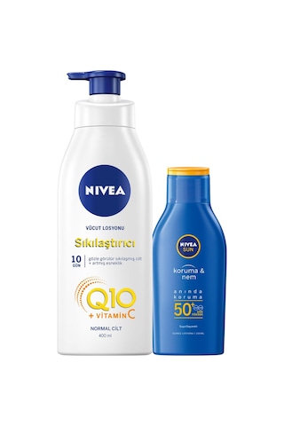 Nivea Q10 Sıkılaştırıcı Vücut Losyonu 400 ML + Güneş Losyonu Spf50 100 ML