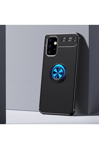 Samsung Uyumlu Galaxy A32 5g Kılıf Yüzüğü Stant Ve Araç Tutucu Olabilen Şık Esnek Premium Silikon Kapak Ryc/ravel Siyah - Mavi