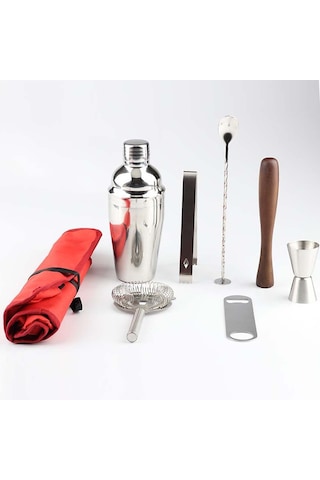 Sones 8'i 1 Arada Paslanmaz Çelik Şarap Kokteyl Çalkalayıcı Alet Seti Bez Çantalı, Kapasite: 600/450ml