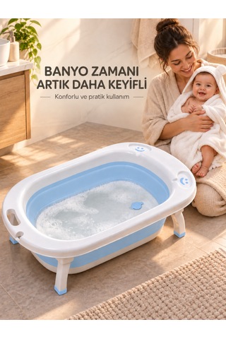 Beylini Katlanabilir Bebek Küveti Soft Silikon Destekli Banyo Akordion Duş Oyun Alanı