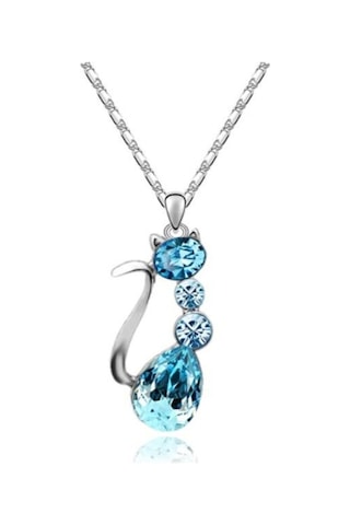 Saatcaddesi Kristal Taşlı Metal Kedi Kolye