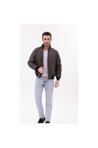 Blayn Jeans Erkek Kahverengi Mevsimlik Mont Dik Yaka, Fermuarlı, Hafif Bomber Ceket