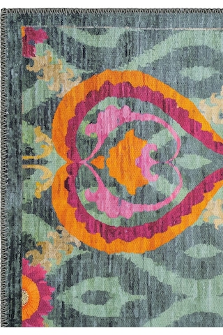 Cool Halı Beylerbeyi By 844 Yeşil Halı Çiçek Desenli Otantik Ev Salon Halısı Yıkanabilir Şönil Halı