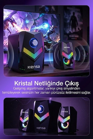 Rgb 7 Işık Modlu Masaüstü Hoparlör Stereo Gaming Speaker