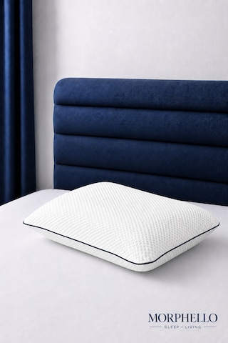 Morphello Visco Standart Yastık 40x60x12 Cm Ortopedik Baş Boyun Destekli, Orta Sert, Yıkanabilir Kılıflı Beyaz - Lacivert