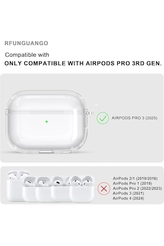 Soft Yumuşak Şeffaf Esnek Silikon Airpods Pro 3 İle Uyumlu Kulaklık Kılıfı Ve Karabina Anahtarlık Şeffaf, Airpods Pro 3