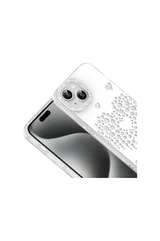 Apple iPhone Uyumlu 14 Kılıf Damla Taşlı Zore Rivas Sert Pc Kapak - Beyaz