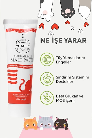 Vitkittykediler İçin Tüy Yumağı Önleyici Ve Sindirim Destekleyici Malt Macunu 100g Antıhaırball Malt Past
