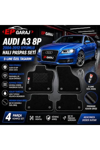 Audi A3 8p 2004 2012 Uyumlu Halı Paspas Seti 4 Parça S-lıne Kalın Tip
